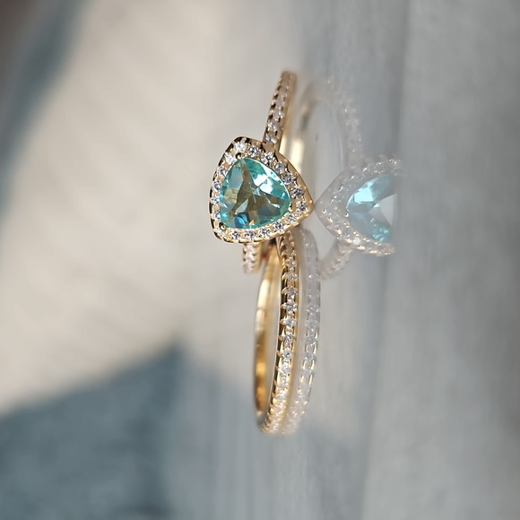 Gold and Aquamarine gem ring, 925 Sterling Silver, 10k gold Charmed Aroma - Picture 3 of 4